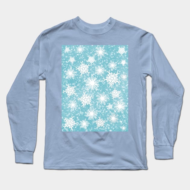 Sparkle Snowflake Pattern Design in Pastel Blue Background Long Sleeve T-Shirt by Lobinha